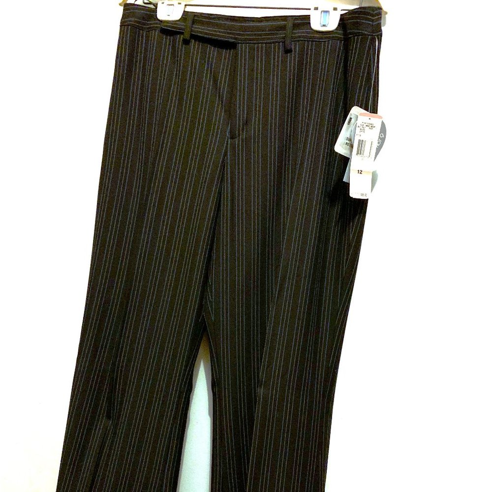 NWT DEAL!  Black Trousers w/muted lime green & sky blue accent stripe (Size 12)